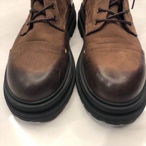 VENUS Brown Leather Chunky Heel Combat  Ankle Boot Lace Zipper Distressed EU 39 - Picture 6 of 16